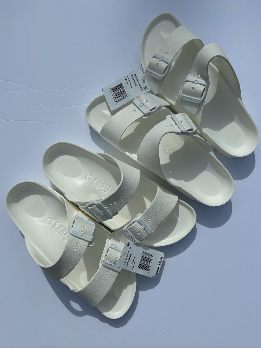 NWT🌷Birkenstock White Two-Strap Arizona  EVA Slide Sandals- Unisex/female sizing